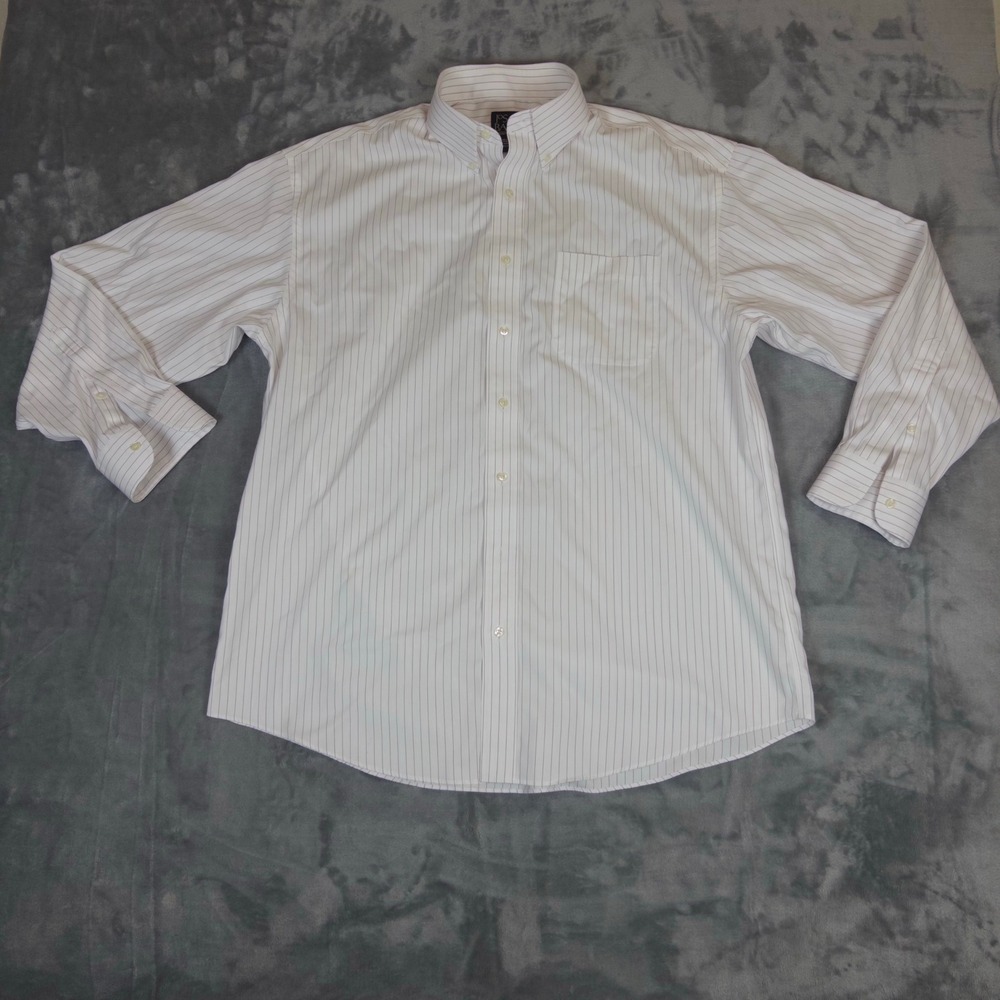 Jos. A. Bank Button Down Shirt Mens 16.5 34 White Burgundy Pinstripe Traveler